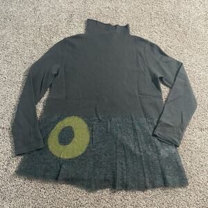 Banana Blue Sweater Womens Medium Felted Wool Pullover Green Circle Detail Boho
